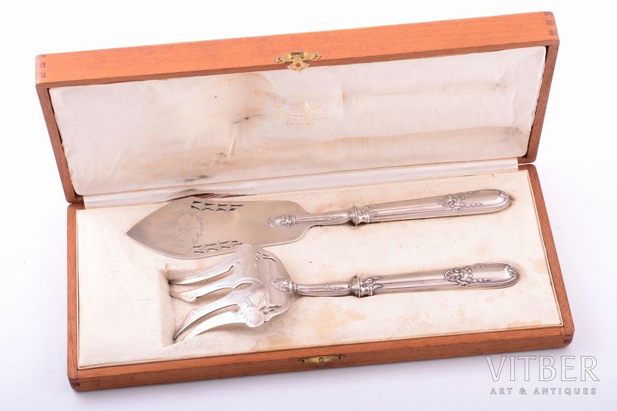 flatware set, silver, 2 items, 950 standard, total weight 252.15, metal, 27.8 / 24.4 cm, France, in a wooden box