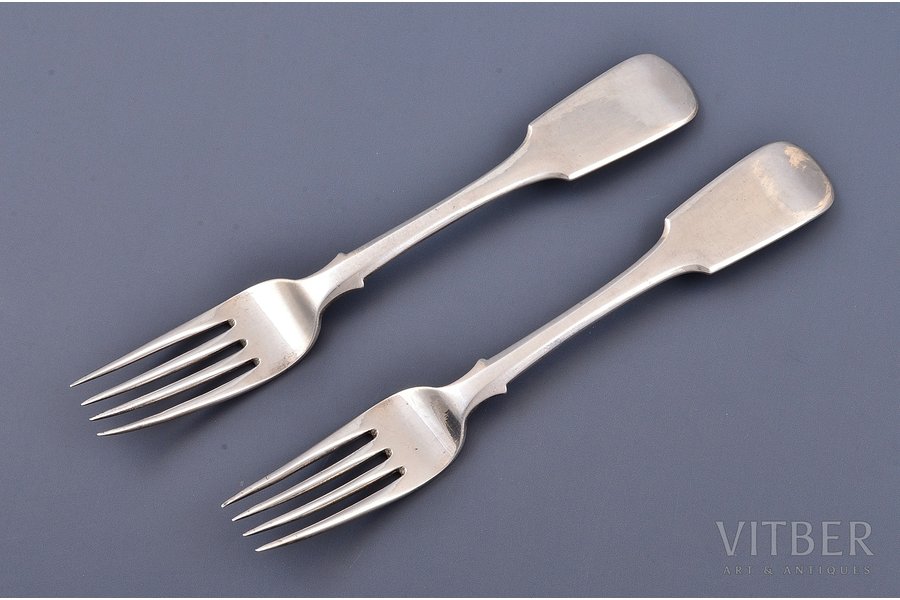 pair of spoons, silver, 84 standard, 154.20 g, 20.3 cm, by Carl Seipel, 1857, St. Petersburg, Russia