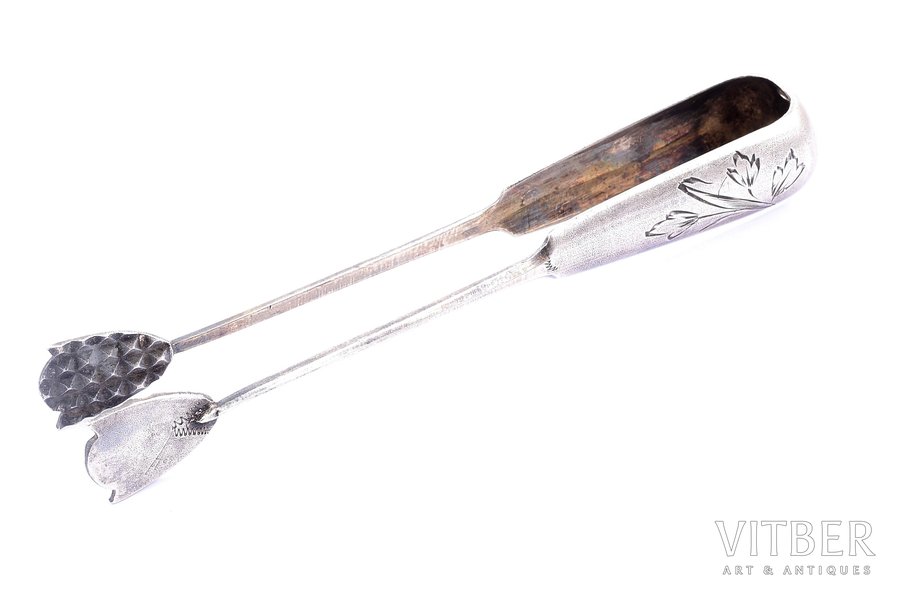 sugar tongs, silver, 84 standard, 26.60 g, engraving, 12.7 cm, 1899-1908, Moscow, Russia