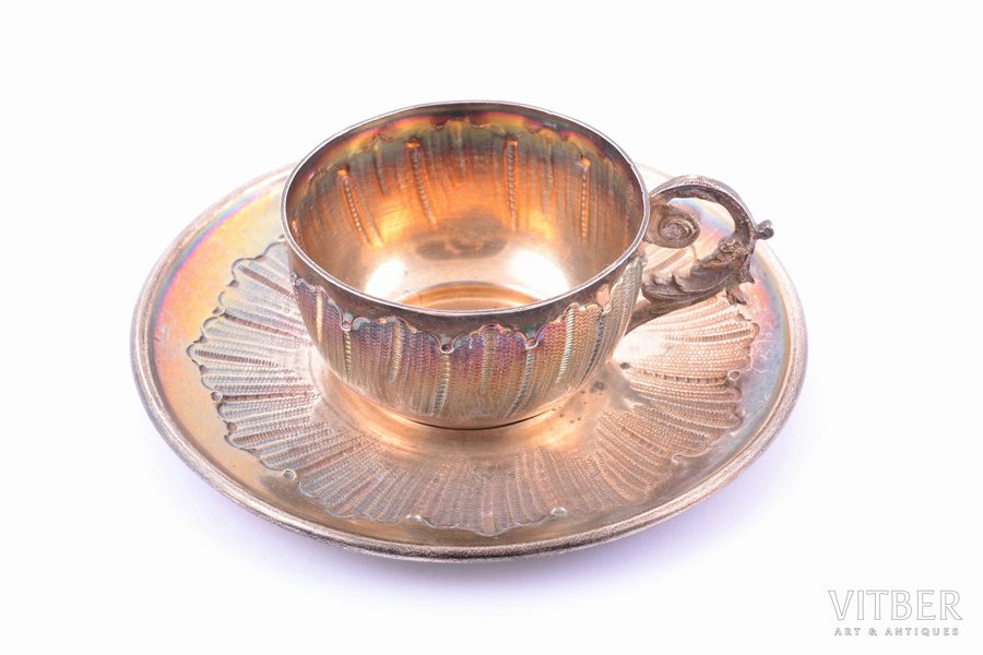 coffee pair, silver, miniature size, 950 standard, 45.95 g, h (cup) 2.5 cm, Ø (saucer) 8.1 cm, France