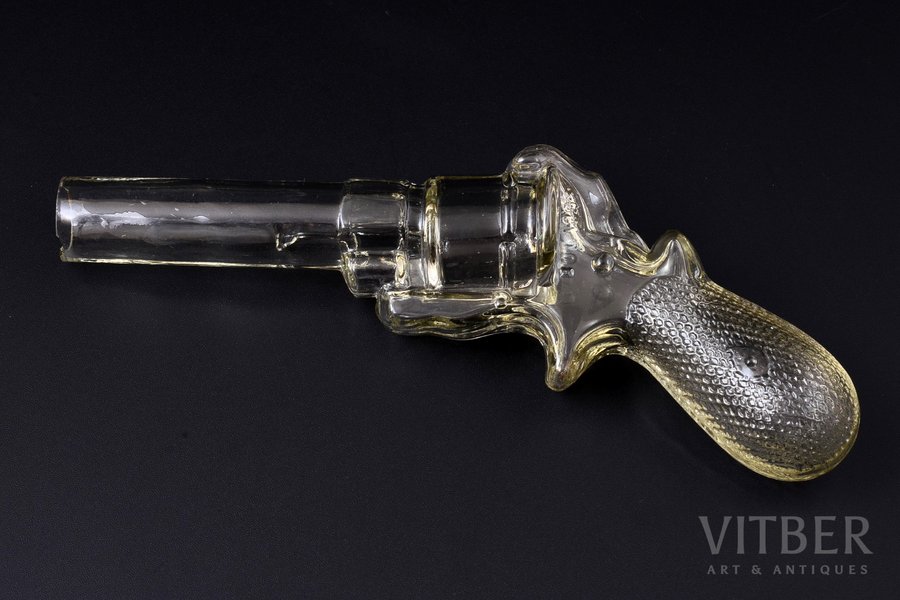 bottle, in the shape of a shotgun, "Latvian Glass - in Riga", Latvia, 26 cm, chip on the mouth