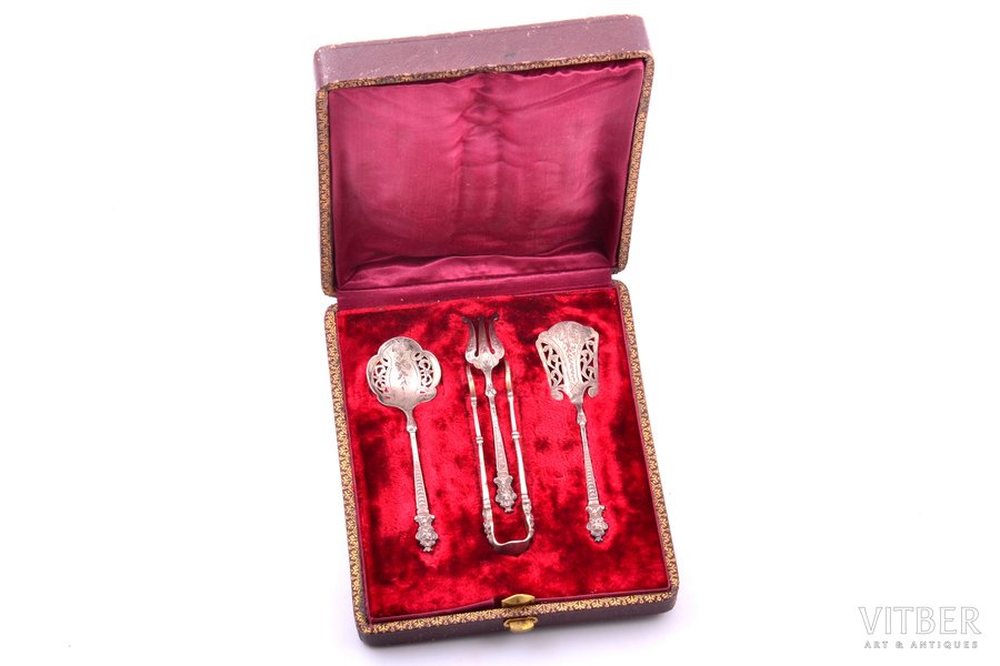 flatware set, silver, 4 items (small size), 950 standard, 49 g, 10.5 / 10.2 / 10.9 / 9.5 cm, France, in a box