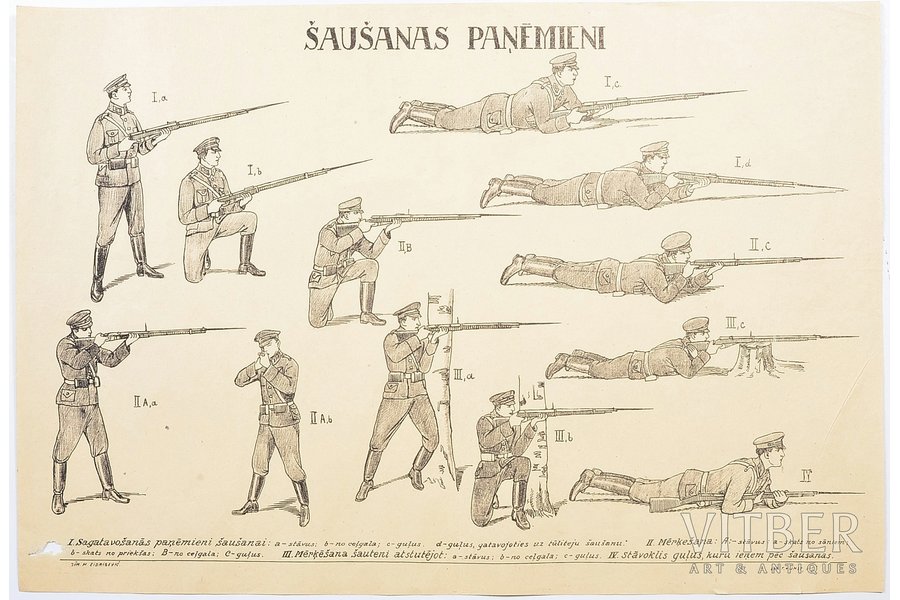 poster, Shooting techniques, Latvia, 35.7 x 51.8 cm, drawing H. Eidrigevič