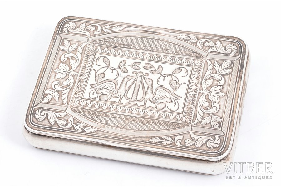 snuff-box, silver, 84 standard, 87.40 g, gilding, 9 x 6.5 x 1.7 cm, 1817, Moscow, Russia