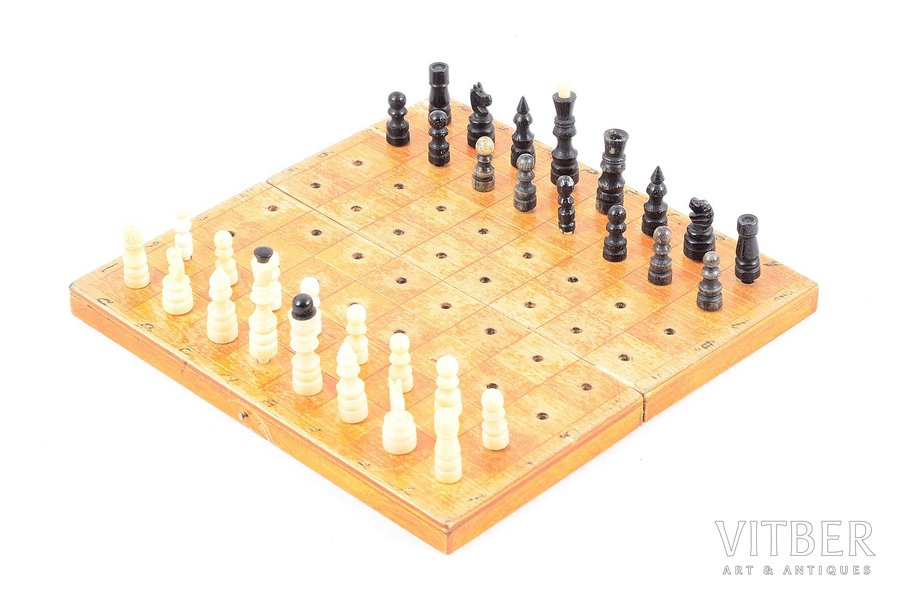 шахматы, дерево, 1930-1950 г., доска - 15 x 15 см