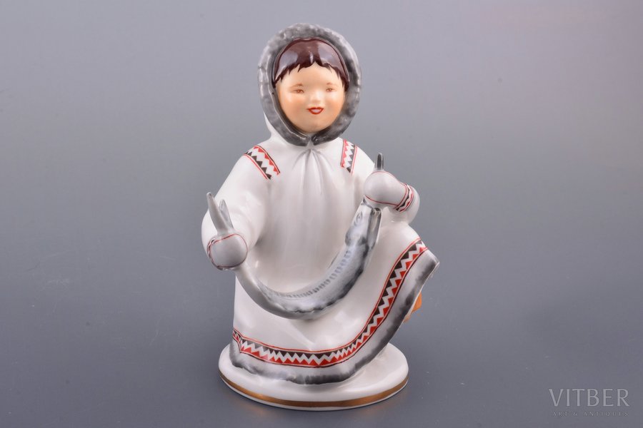 figurine, Yakut girl with fish, porcelain, Russian Federation, LFZ - Lomonosov porcelain factory, molder - S.B. Velihova, beginning of 21st cent., h 14 cm