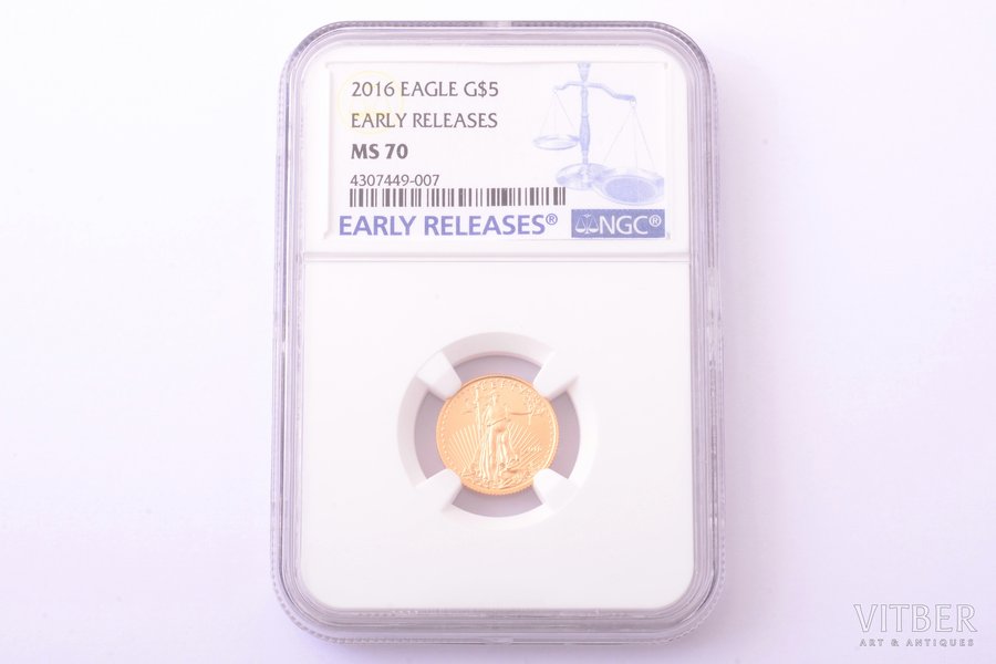 5 dollars, 2016, gold, USA, Ø 16.5 mm, MS 70