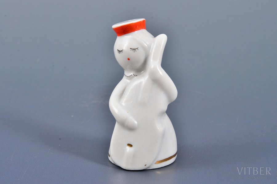 figurine, A Girl With Contrabass (from the band), porcelain, Riga (Latvia), USSR, Riga porcelain factory, molder - Levon Agadzanjan, 1969, h - 6 cm, first grade