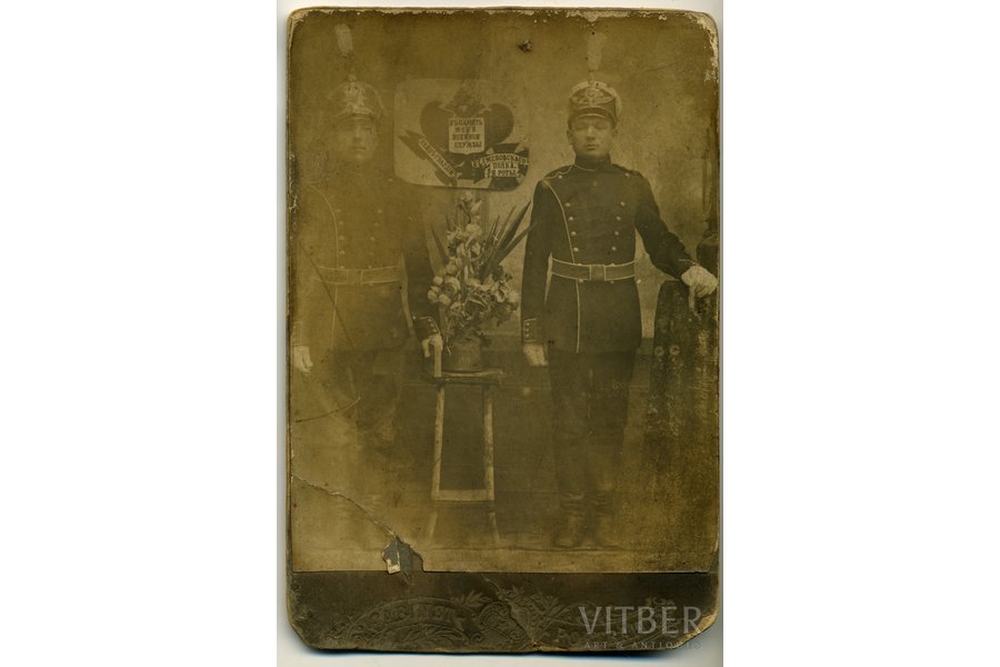 photography, soldiers portait (on cardboard), Russia, beginning of 20th cent., 13,6x10,3 cm