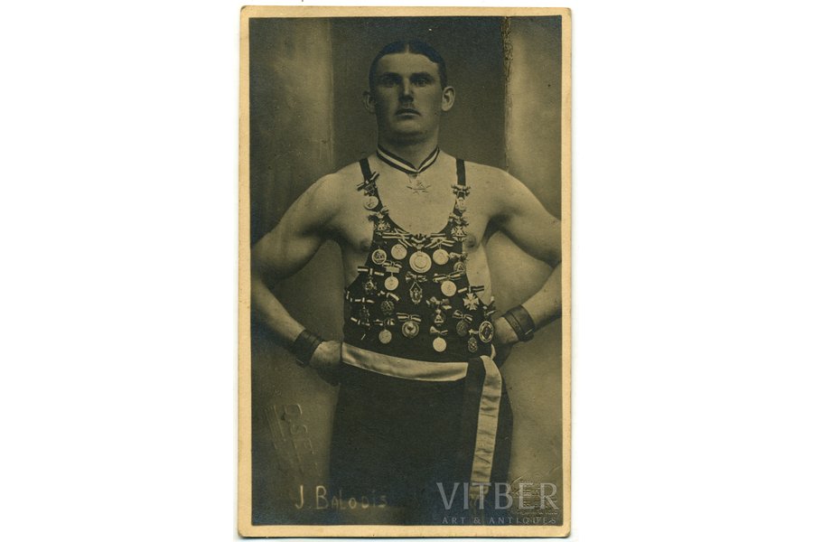 photography, wrestler J. Balodis, Latvia, 20-30ties of 20th cent., 13,4x8,4 cm