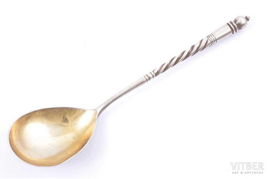 spoon, silver, 84 standard, 45.60 g, 17.5 cm, workshop of N. G. Vladimirov, 1908-1917, St. Petersburg, Russia