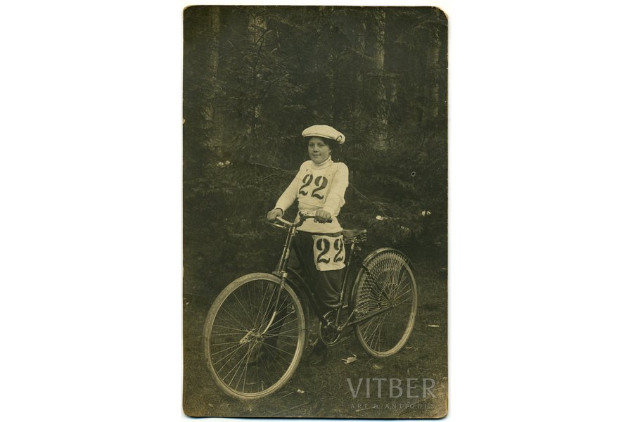 fotogrāfija, sportiste-riteņbraucēja, Krievijas impērija, 20. gs. sākums, 13,8x8,8 cm