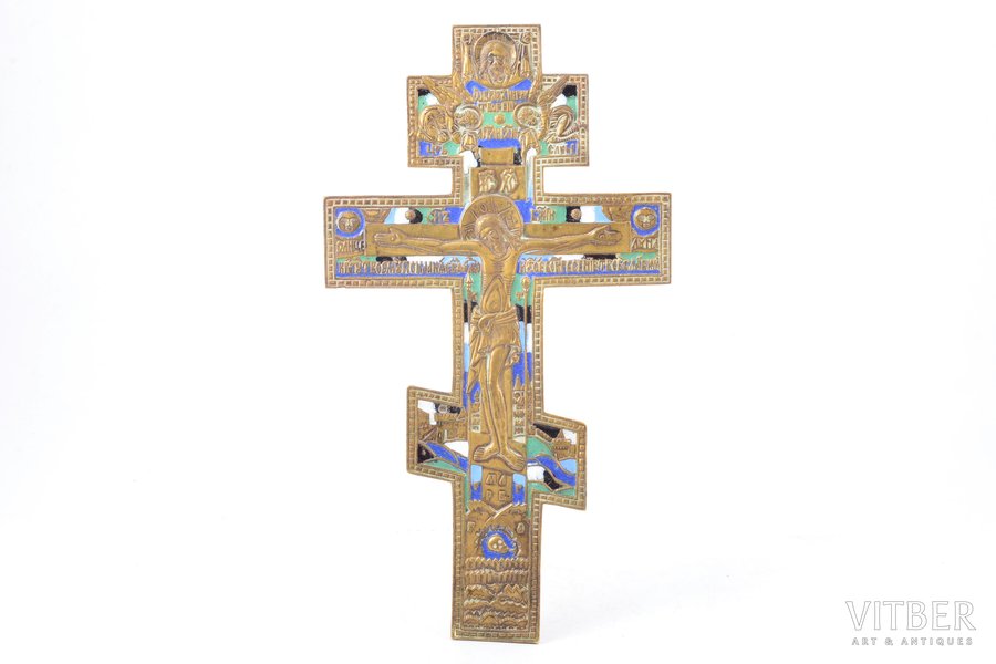 крест, Распятие Христово, медный сплав, 5-цветная эмаль, Российская империя, 25.4 x 14.2 см, 398.15 г.