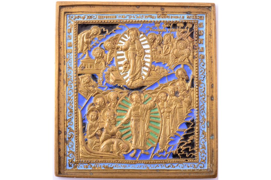 ikona, Kristus Augšāmcelšanās. Nokāpšana ellē, vara sakausējuma, 5-krāsu emalja, Krievijas impērija, 19. un 20. gadsimtu robeža, 11.2 x 10.2 x 0.5 cm, 260.95 g.
