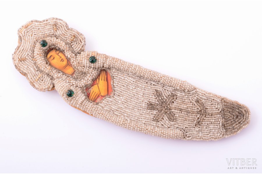 svētceļojuma ikona, Vissvētās Jaunavas Marijas Aizmigšana, dēlis, gleznojums, izšuvums, Krievijas impērija, 19. gs. beigas, 23.5 x 7 x 2 cm