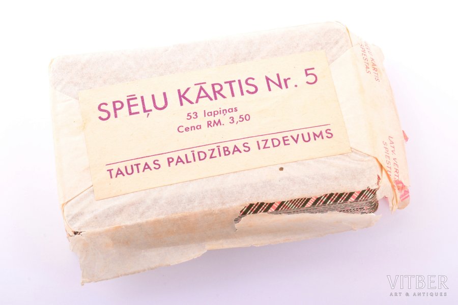 spēļu kāršu komplekts, Nr. 5, 53 lapiņas, "Tautas palīdzības izdevums", Latvija, 1942-1943 g., 9.2 x 5.9 cm