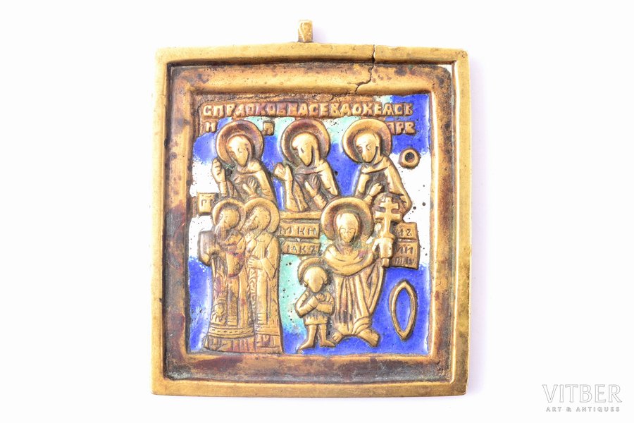 icon, Saint martyrs Quriaqos and Julietta, copper alloy, 3-color enamel, Russia, 6.1 x 5.2 x 0.4 cm, 65.15 g.