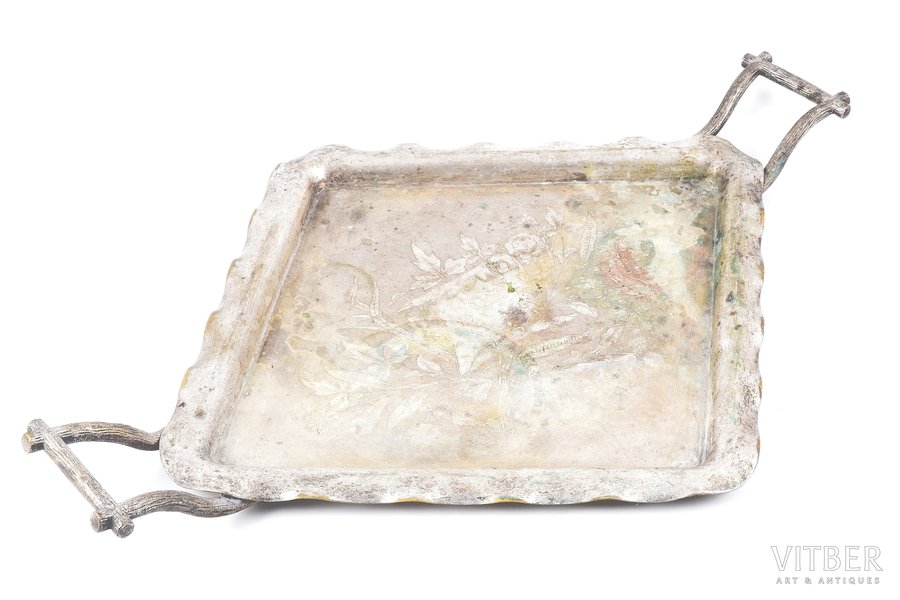 tray, Schiffers w Warszawie, silver plated, size with handles 55.7 x 37.8 cm