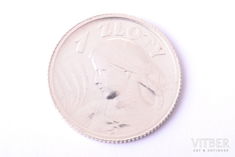 1 злотый, 1924 г., серебро, Польша, 5 г, Ø 23.4 мм, AU
