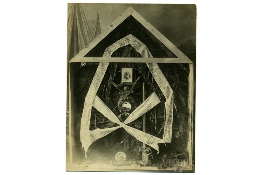 photography, memorial for the pilot, made from airplane wreckage, Latvia, Russia, beginning of 20th cent., 14,5x11 cm