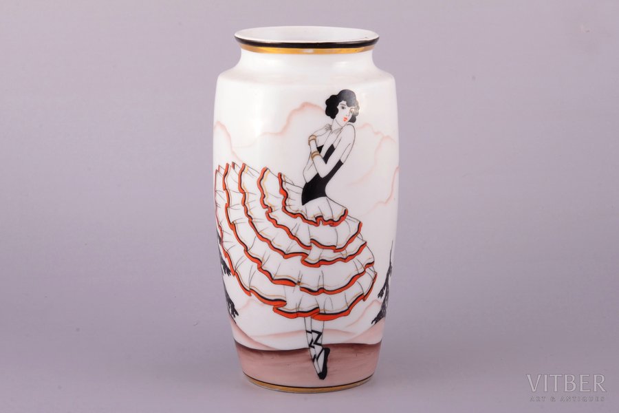 vase, "Dancer", porcelain, Burtnieks manufactory, hand-painted, sketch by Sigismunds Vidbergs, Riga (Latvia), 1929-1939, h 19.4 cm