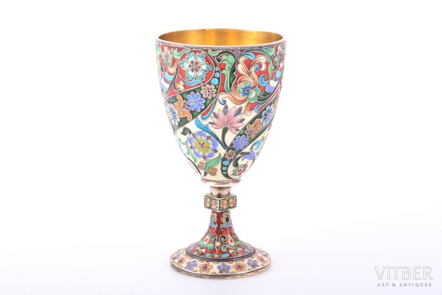 cup, silver, cloisonne painted enamel, 2000ies, 119.25 g, h 10.2 cm
