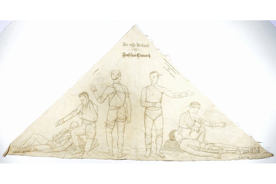bandaging material with stencil drawing - bandaging instruction, World War I, Germany, the beginning of the 20th cent.
