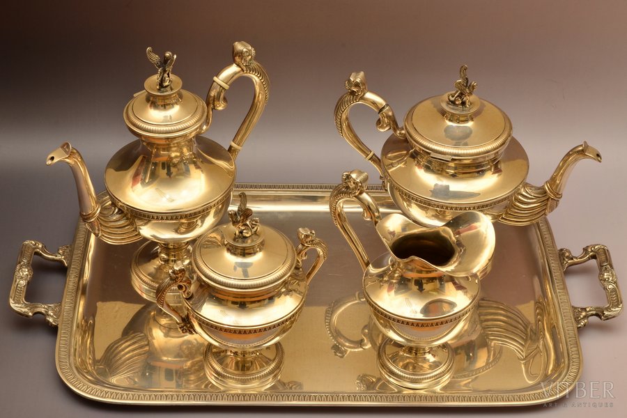 service, silver, 5 items, 800 standard, 6971 g, tray 67.5 x 37.4 cm, Italy