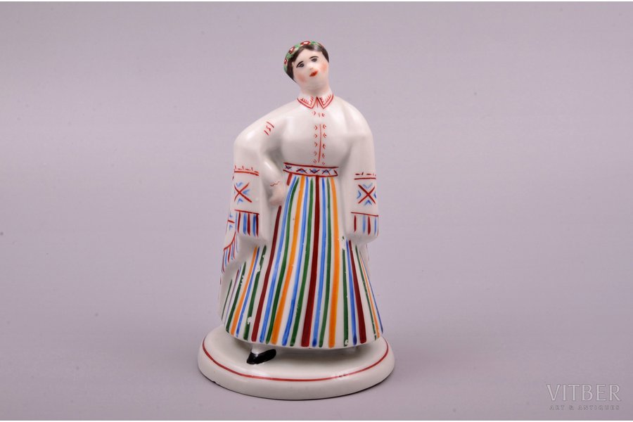 figurine, Young woman in traditional costume, porcelain, Riga (Latvia), J.K.Jessen manufactory, hand-painted, the 30-40ties of 20th cent., h 15 cm