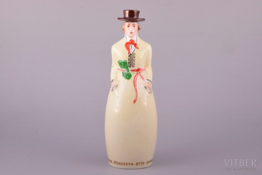 figurine, liqueur bottle, Man in traditional costume, "A/S Ch. Jürgenson - Otto Schwarz", porcelain, Riga (Latvia), J.K.Jessen manufactory, hand-painted, the 30-40ties of 20th cent., 25.2 cm