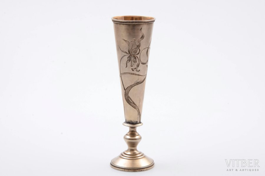 wedding glass, silver, 84 standard, 81.30 g, engraving, h 15 cm, Andrey Postnikov factory, 1899-1908, Moscow, Russia