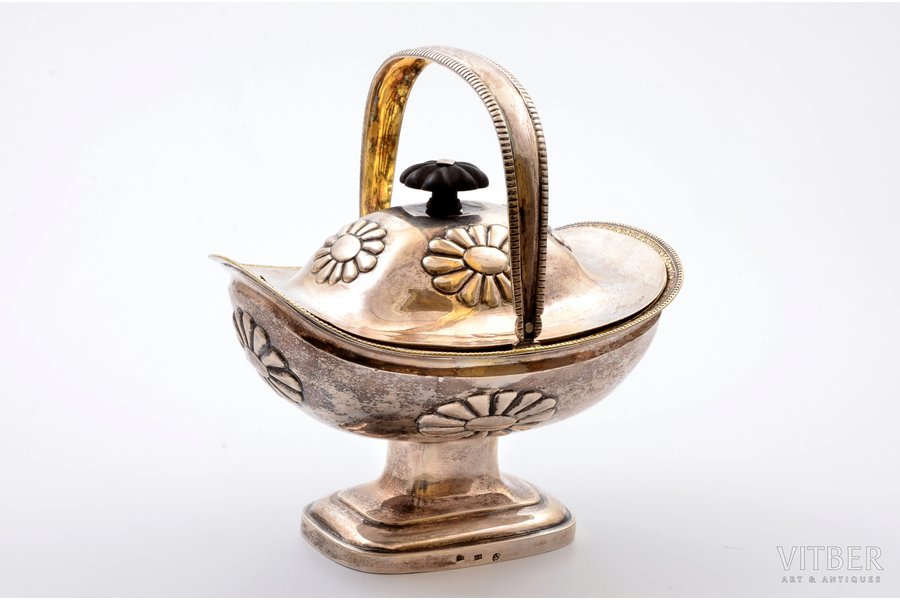 candy-bowl, silver, 84 standard, 407.70 g, gilding, 11.9 x 14.6 cm, h (with handle) - 16.4 cm, 1776-1825, St. Petersburg, Russia