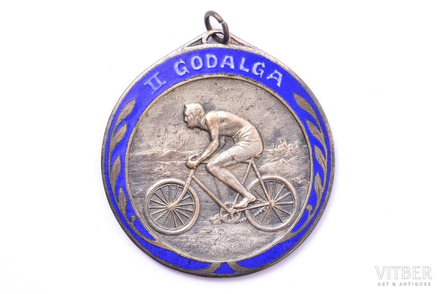 знак, 2 место по велоспорту, Латвия, 20е-30е годы 20го века, 41.6 x 38.1 мм