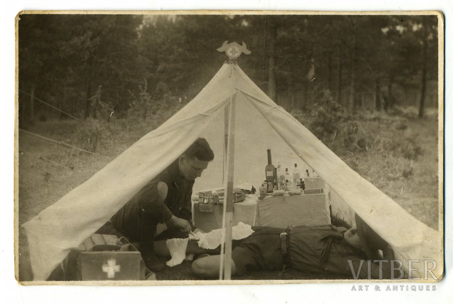 фотография, лагерь скаутов, медпункт, Латвия, 20-30е годы 20-го века, 13,2x8,2 см