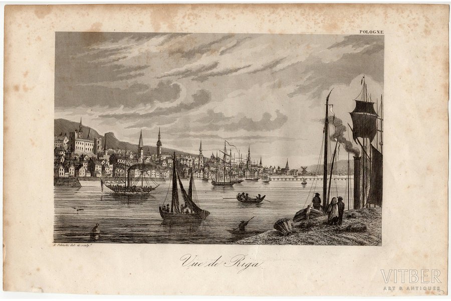 Pilinski Adam (1810-1887), "Riga View" ("Vue de Riga"), 1839-1842, paper, engraving, 12,9 x 20 cm