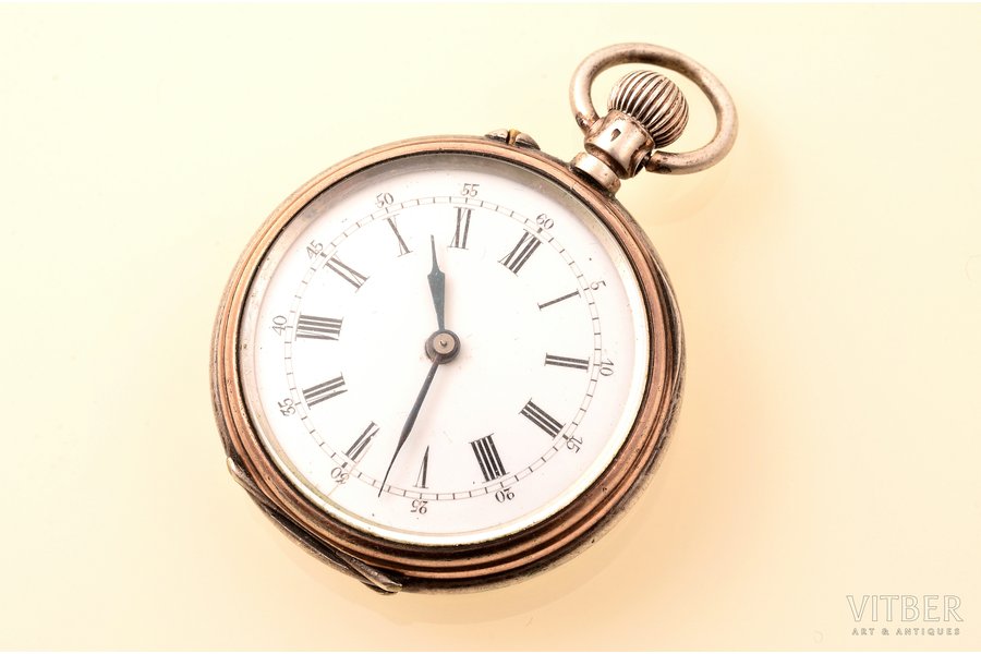 pocket watch, women, Switzerland, silver, metal, 800 standart, (total weight) 33.30 g, 5.1 x 3.5 cm, Ø 30 mm, in working condition