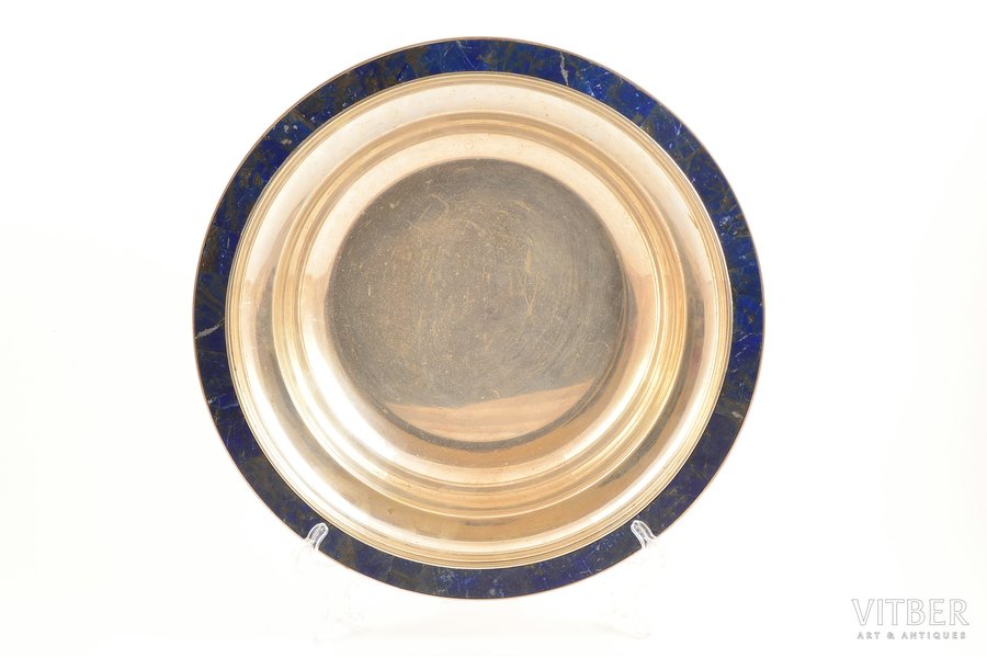 plate, silver, azure stone, 800 standard, 923.95 g, Ø 29.6 cm, Italy