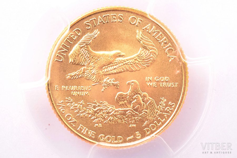 5 долларов, 2016 г., Gold Eagle - 30th Anniversary First Strike, золото, США, MS 70