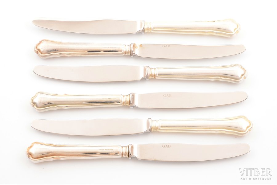 knife set, silver, 6 pcs, 830 standart, metal, 1995, 1998, 1999, 2003, total weight of items 390.40g, Guldsmedsaktiebolaget, Sweden, 22 cm