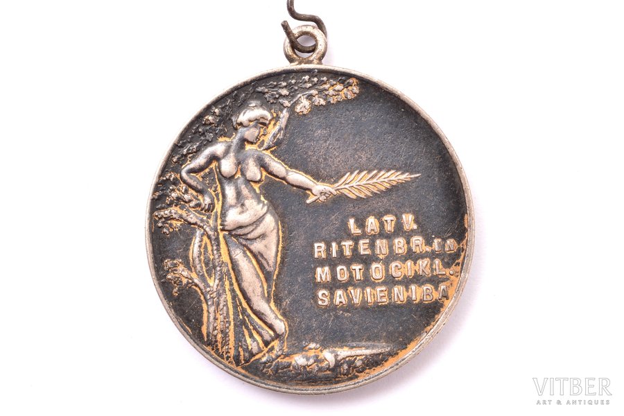 medal, Latvian cycling and motorcycling society championship, silver, Latvia, 20-30ies of 20th cent., 30.1 x 27.5 mm, 11.80 g, К.Wihtolin's workshop