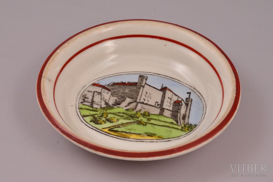 jam dish, Tallinn, castle, porcelain, Rīga porcelain factory, Riga (Latvia), USSR, 1950, Ø 9.9 cm, first grade, hairline crack