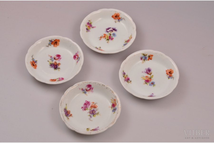 set of 4 jam dishes, porcelain, Gardner manufactory, Russia, 1880-ties, Ø 9.5 cm
