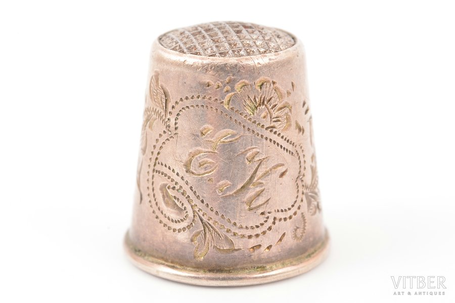 thimble, silver, 84 standard, 3.85 g, engraving, h 2 cm, Russia