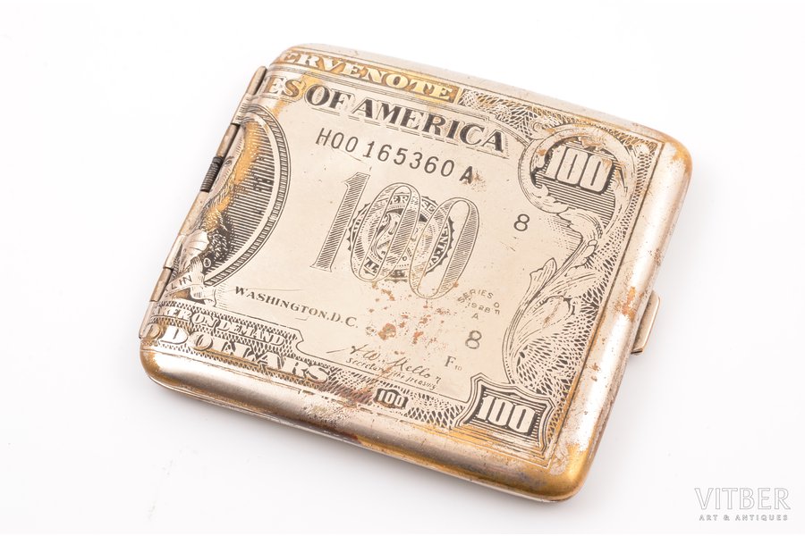 cigarette case, Banknote of USA, 1936, 8.7 x 7.7 cm, weight 67.30 g