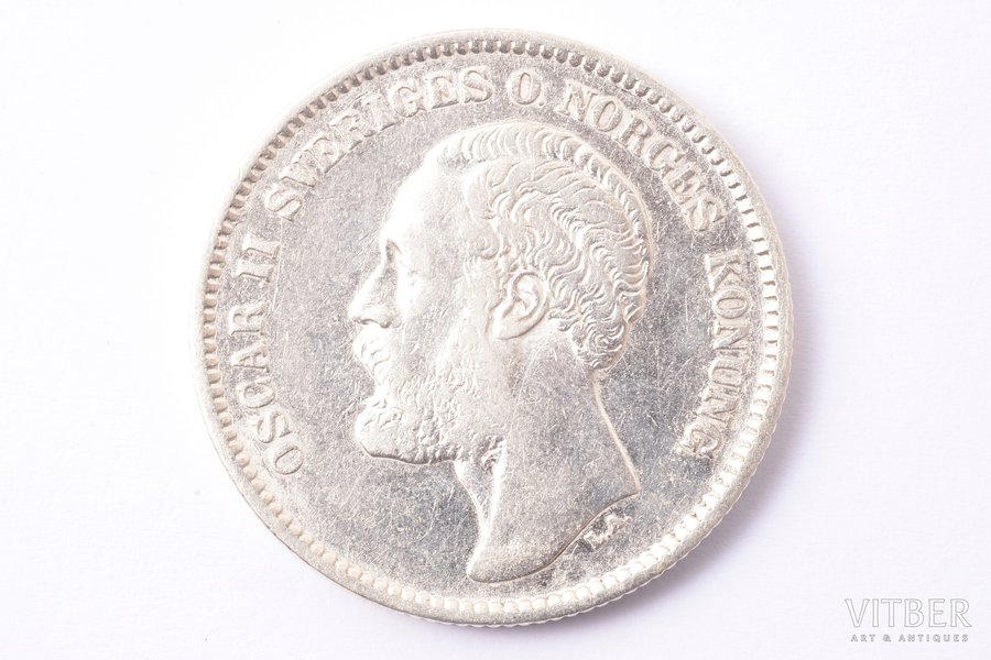 2 kronas, 1878 g., A, L, B, E, sudrabs, Zviedrija, 14.81 g, Ø 31.1 mm, XF