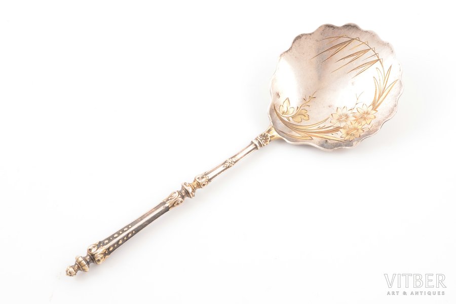 sugar spoon, silver, 800 standard, 20.45 g, engraving, 14.3 cm, France