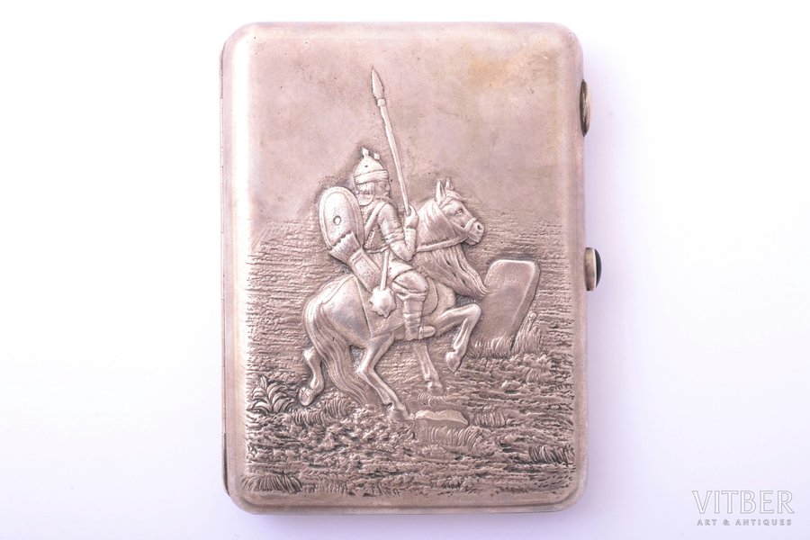 cigarette case, silver, "Cossack and Knight", 800 standart, silver stamping, hallmark of USSR (re-struck), the 20ties of 20th cent.(?), 289.60 g, 11.7 x 9.1 x 2.1 cm