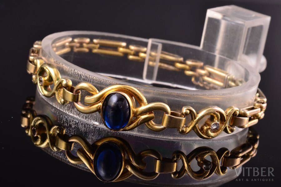 a bracelet, gold, 585 standard, 13.20 g., sapphire, bracelet length 17 cm