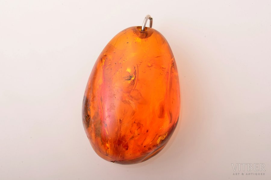 a pendant, amber with inclusion (fly), 9.90 g., the item's dimensions 3.9 x 2.7 x 1.5 cm