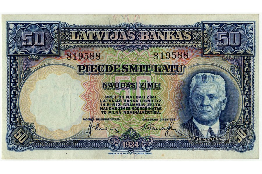 50 lati, banknote, 1934 g., Latvija, AU